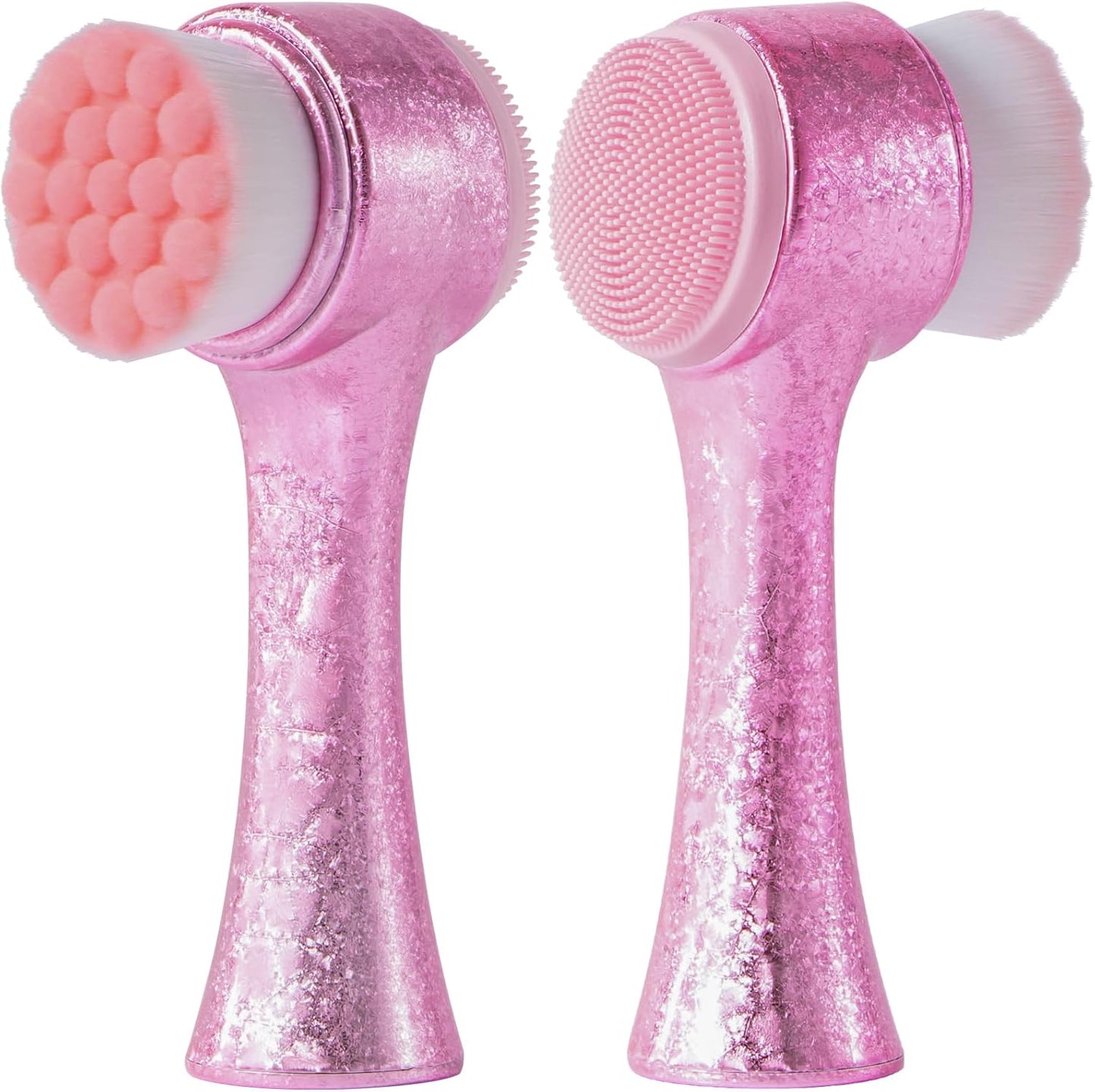 Facial Cleansing Brush, Silicone Face Scrubber, Soft Bristles Exfoliating Face Wash Brush, Pore Deep Cleansing Double Side Face Skincare Tool for Makeup Removal, Ice Flower Pink, 1 Piece