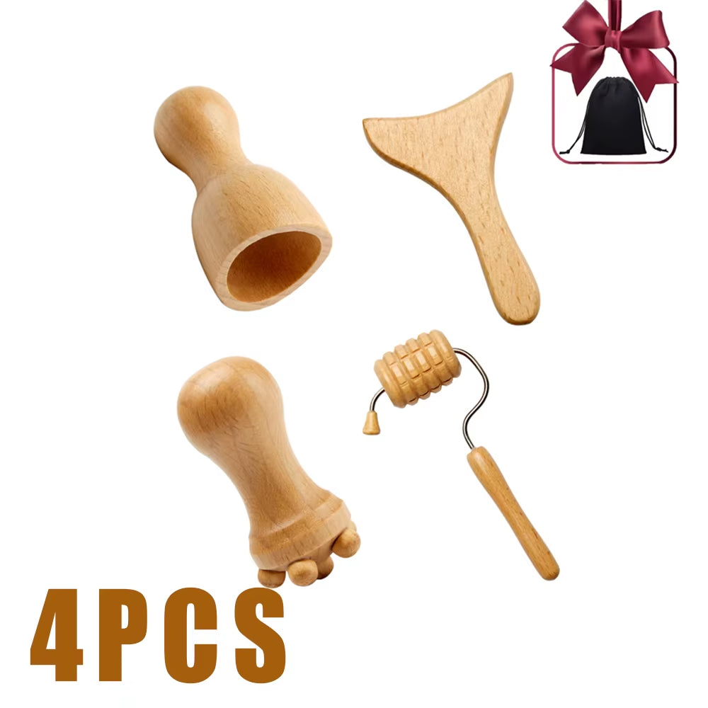 Face Massage Roller Wooden Facial Maderotherapy Lifting Wood Therapy Massage Kit Anti-Cellulite Facial Lifting Wrinkle Remover