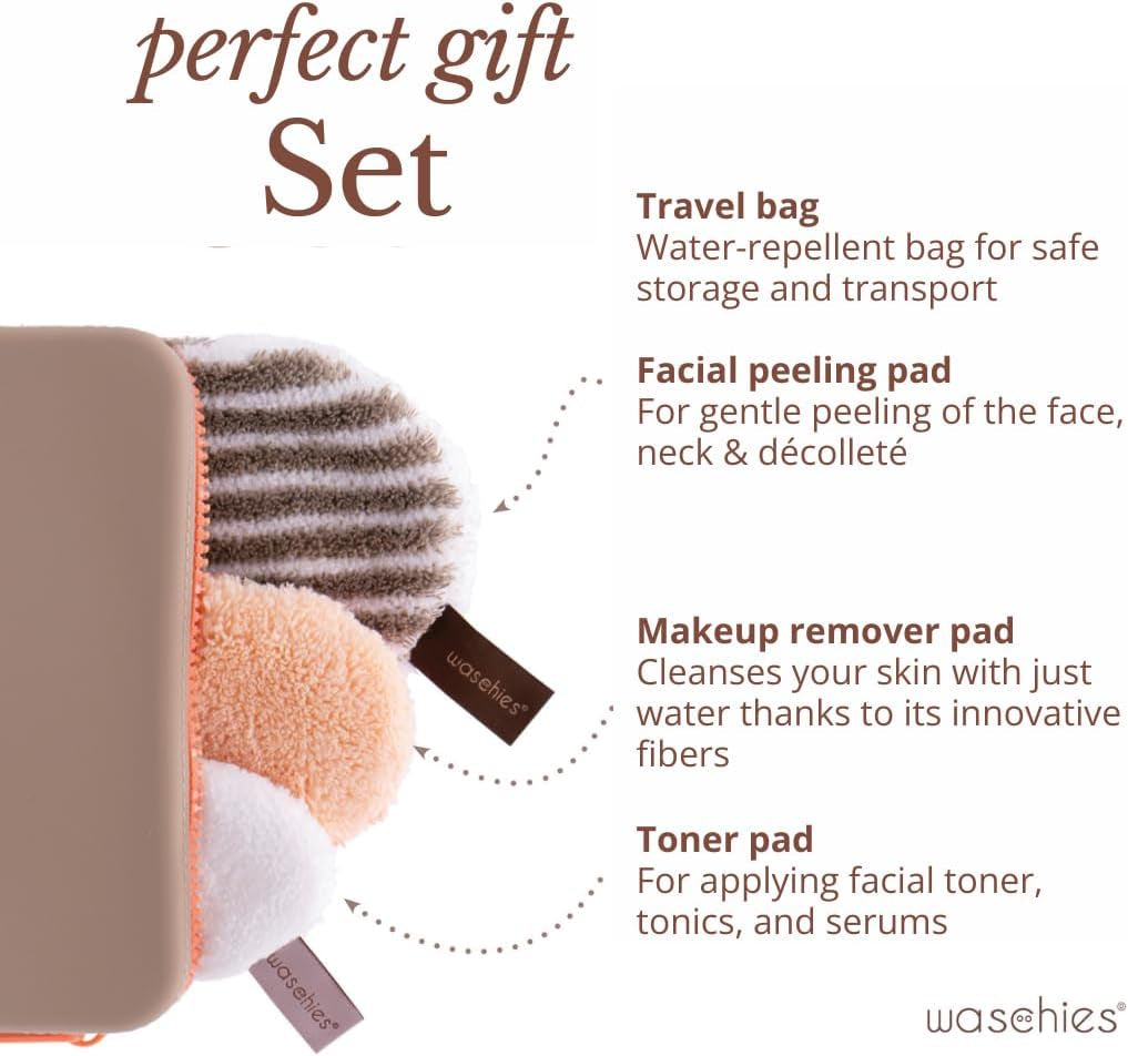 Reusable Face Cleansing Pads & Cosmetics Travel Bag – Makeup Remover, Exfoliator & Toner Pads - Zero Waste Washable Bag - Hypoallergenic & Suitable for All Skin Types (Brown)