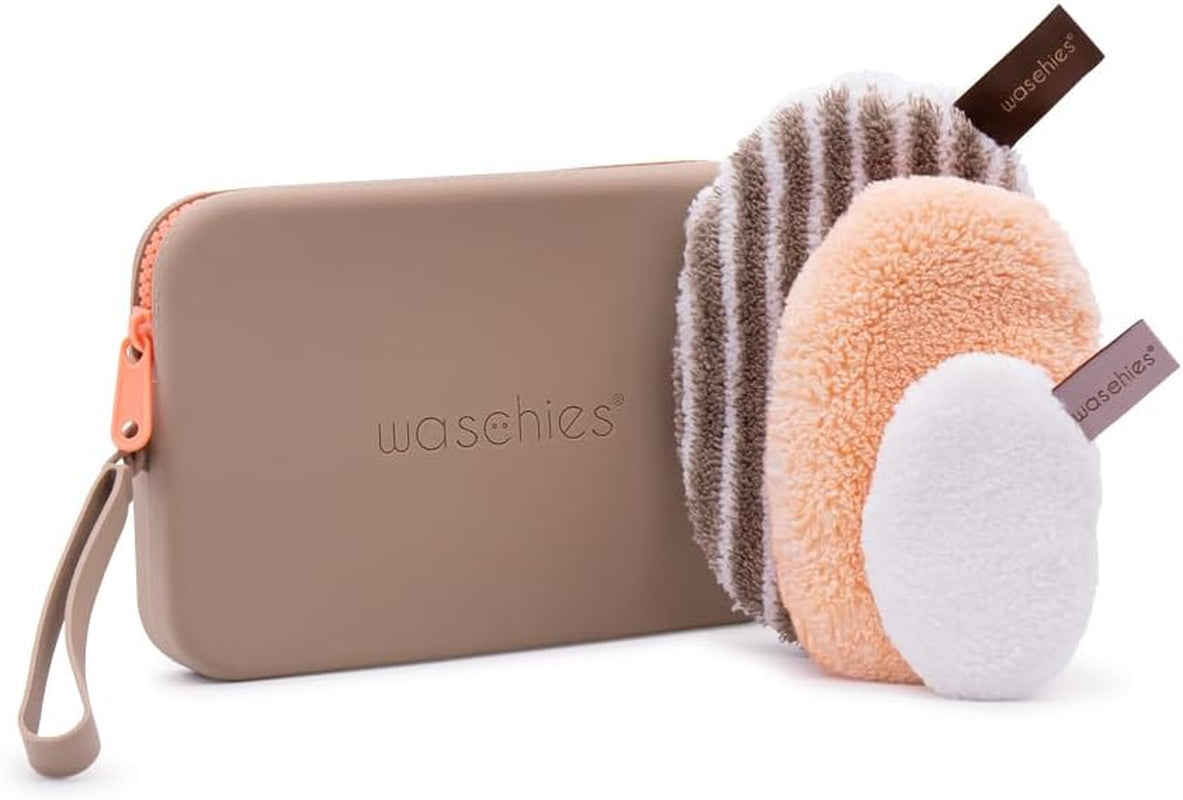 Reusable Face Cleansing Pads & Cosmetics Travel Bag – Makeup Remover, Exfoliator & Toner Pads - Zero Waste Washable Bag - Hypoallergenic & Suitable for All Skin Types (Brown)
