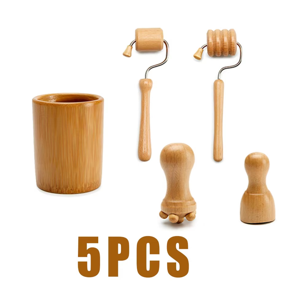 Face Massage Roller Wooden Facial Maderotherapy Lifting Wood Therapy Massage Kit Anti-Cellulite Facial Lifting Wrinkle Remover