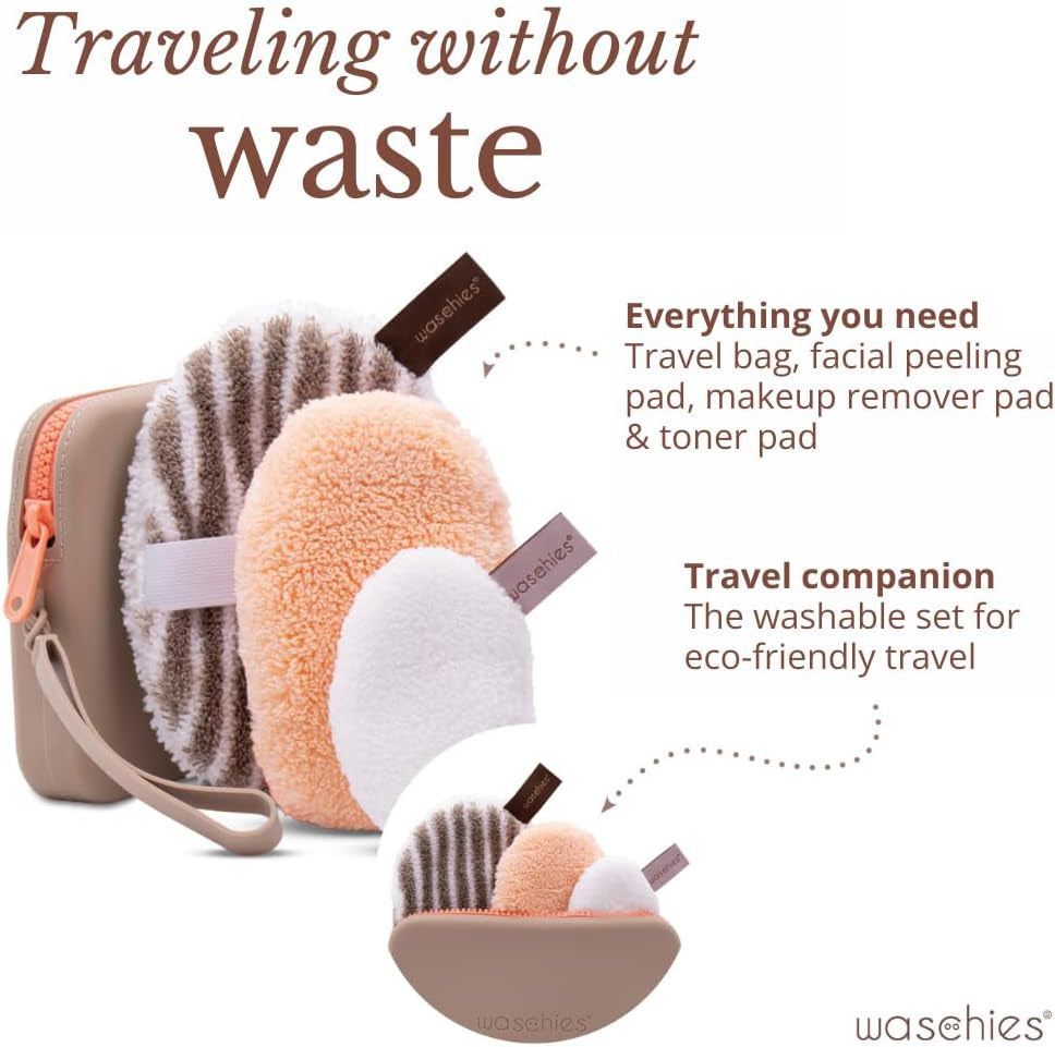Reusable Face Cleansing Pads & Cosmetics Travel Bag – Makeup Remover, Exfoliator & Toner Pads - Zero Waste Washable Bag - Hypoallergenic & Suitable for All Skin Types (Brown)