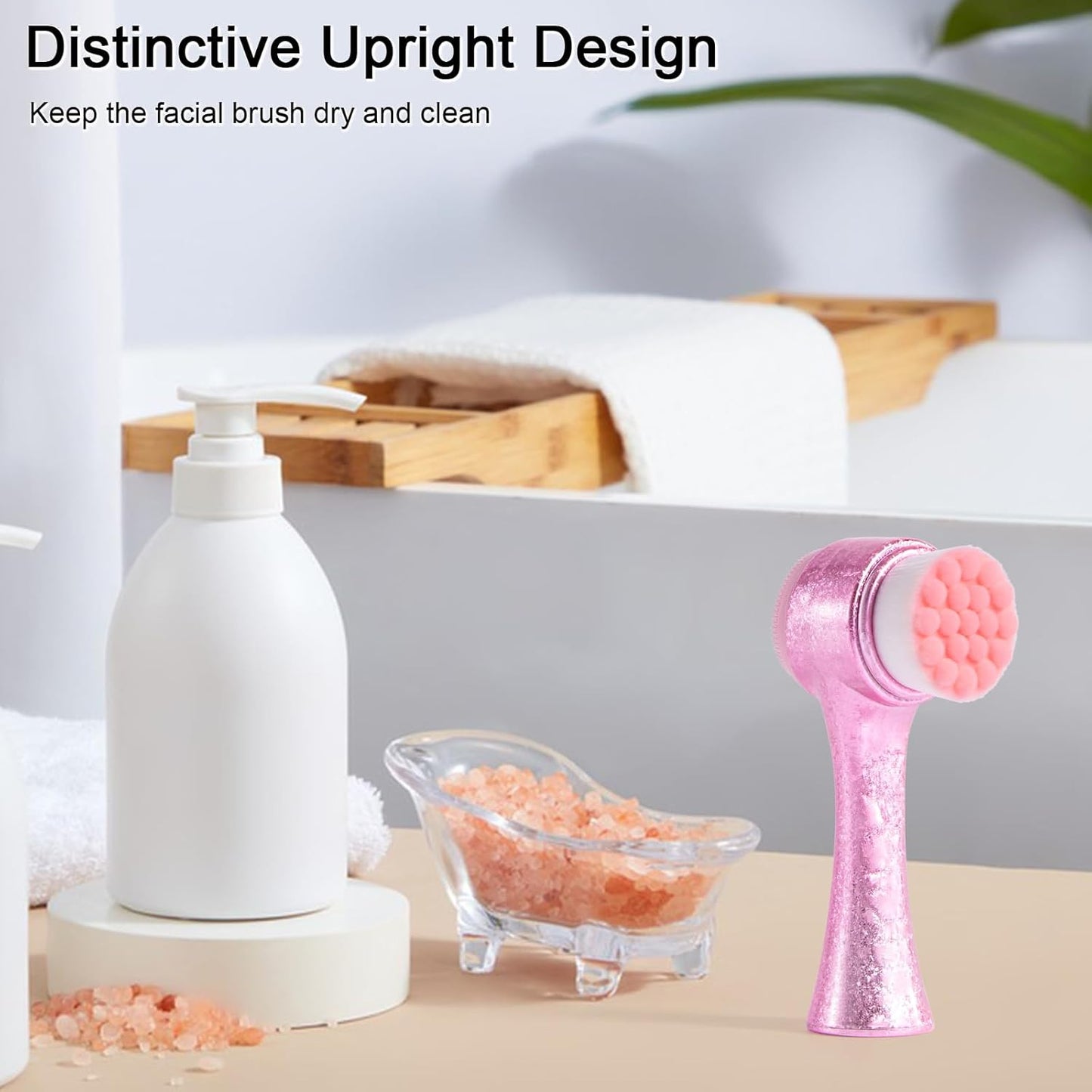 Facial Cleansing Brush, Silicone Face Scrubber, Soft Bristles Exfoliating Face Wash Brush, Pore Deep Cleansing Double Side Face Skincare Tool for Makeup Removal, Ice Flower Pink, 1 Piece
