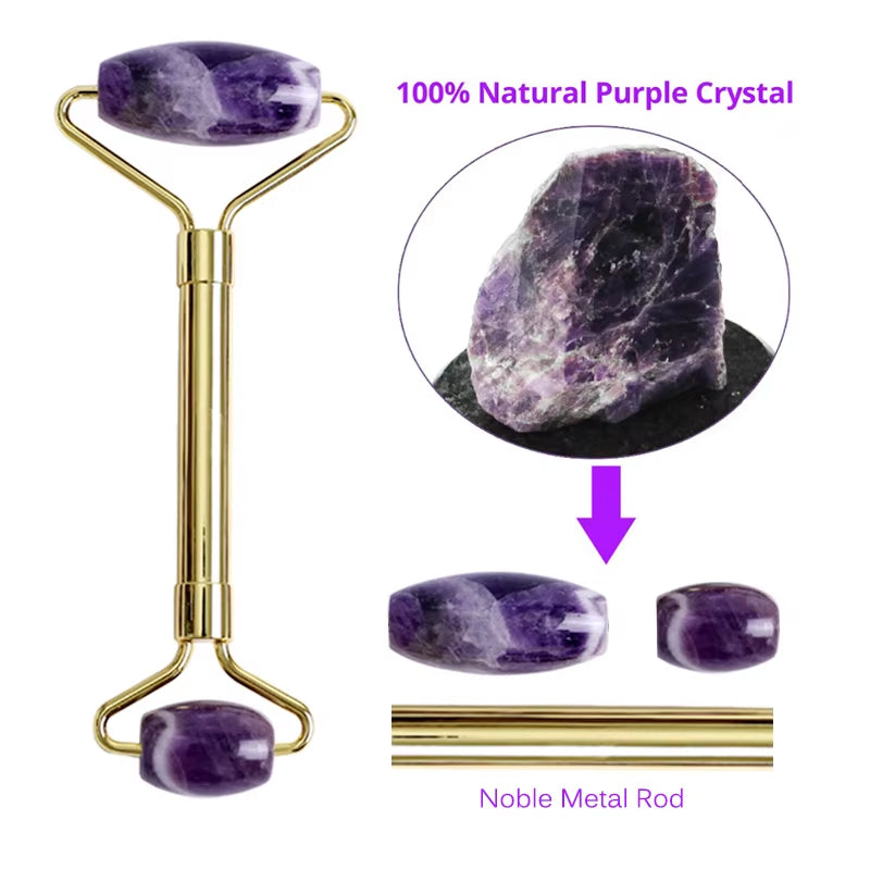 Natural Amethyst Jade Eye Mask Jade Roller Massager Gouache Scraper Set Cold Therapy Eye Mask Face Skin Care Massage Tools