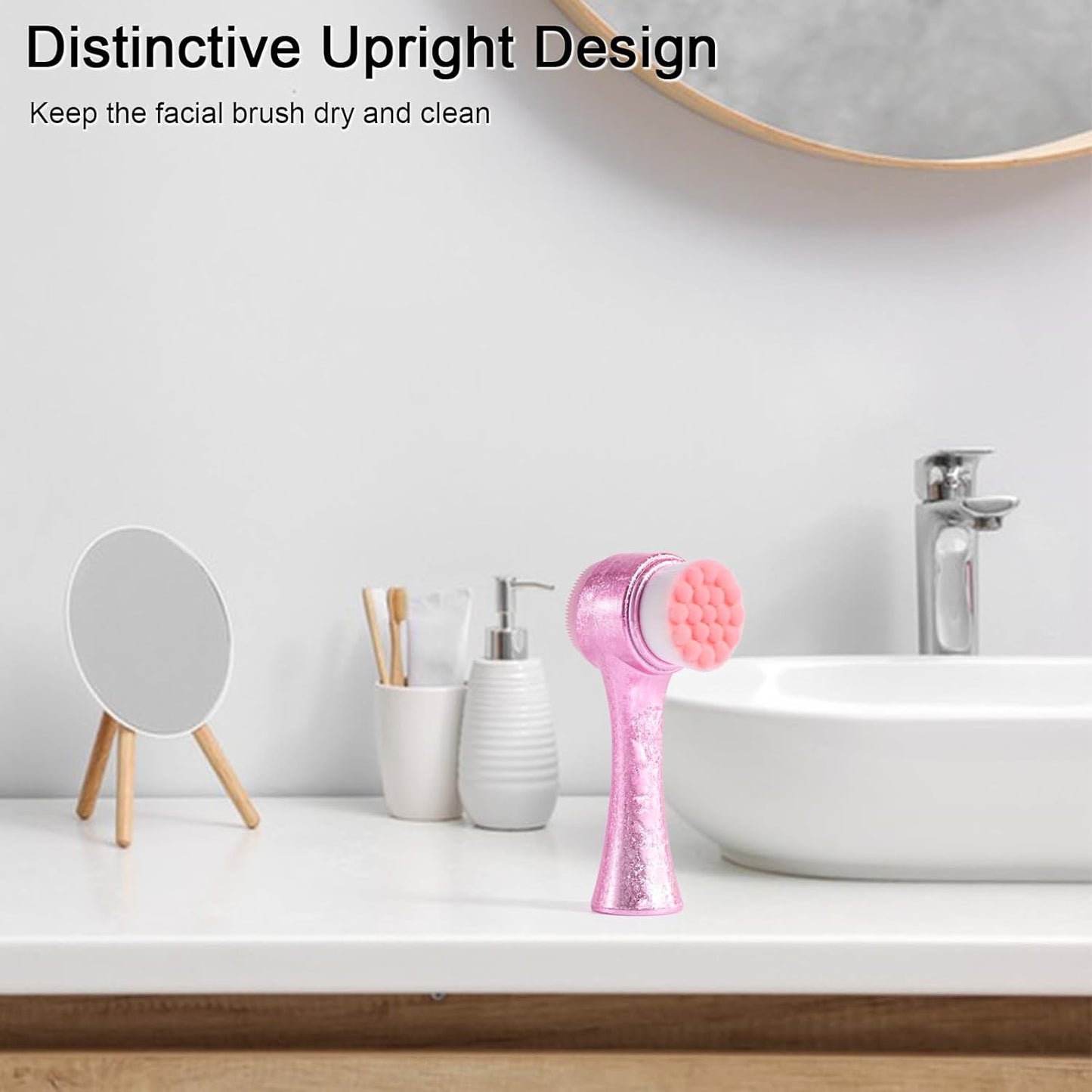 Facial Cleansing Brush, Silicone Face Scrubber, Soft Bristles Exfoliating Face Wash Brush, Pore Deep Cleansing Double Side Face Skincare Tool for Makeup Removal, Ice Flower Pink, 1 Piece