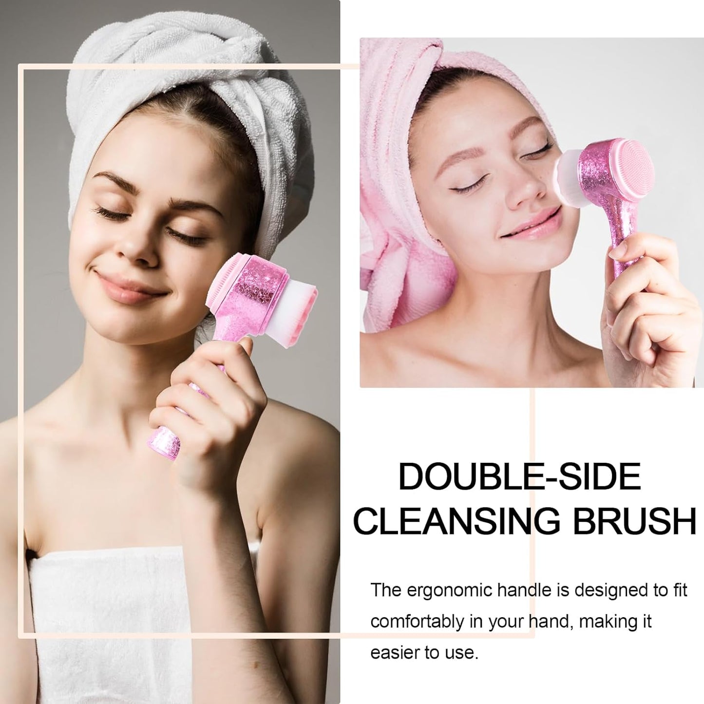 Facial Cleansing Brush, Silicone Face Scrubber, Soft Bristles Exfoliating Face Wash Brush, Pore Deep Cleansing Double Side Face Skincare Tool for Makeup Removal, Ice Flower Pink, 1 Piece