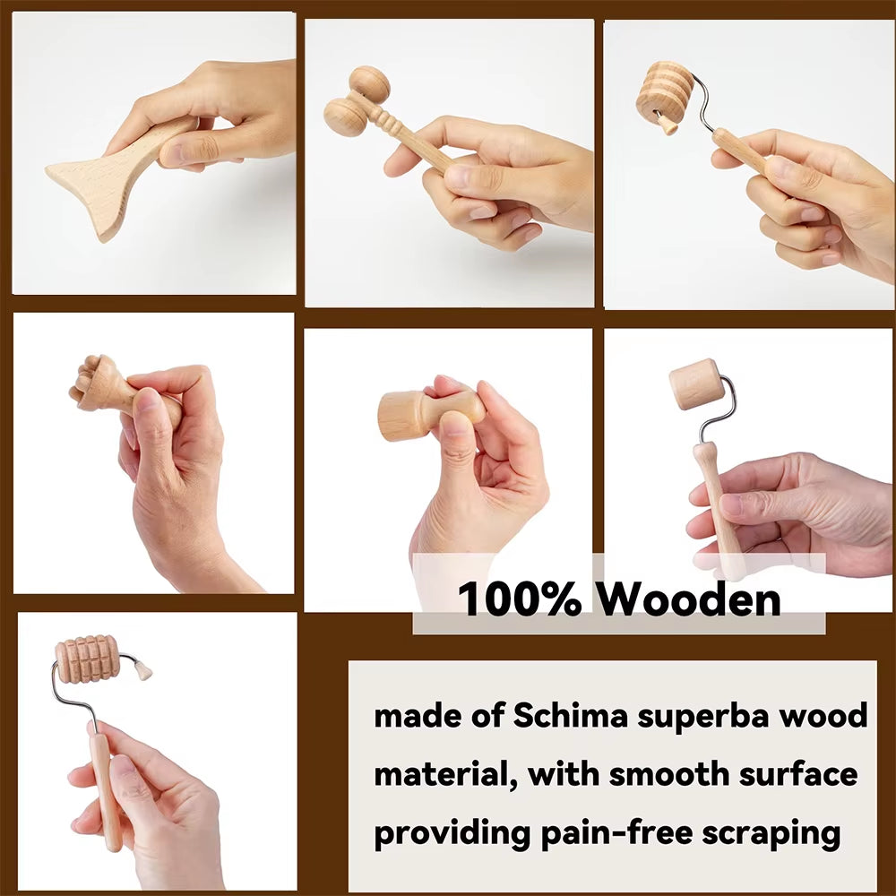 Face Massage Roller Wooden Facial Maderotherapy Lifting Wood Therapy Massage Kit Anti-Cellulite Facial Lifting Wrinkle Remover