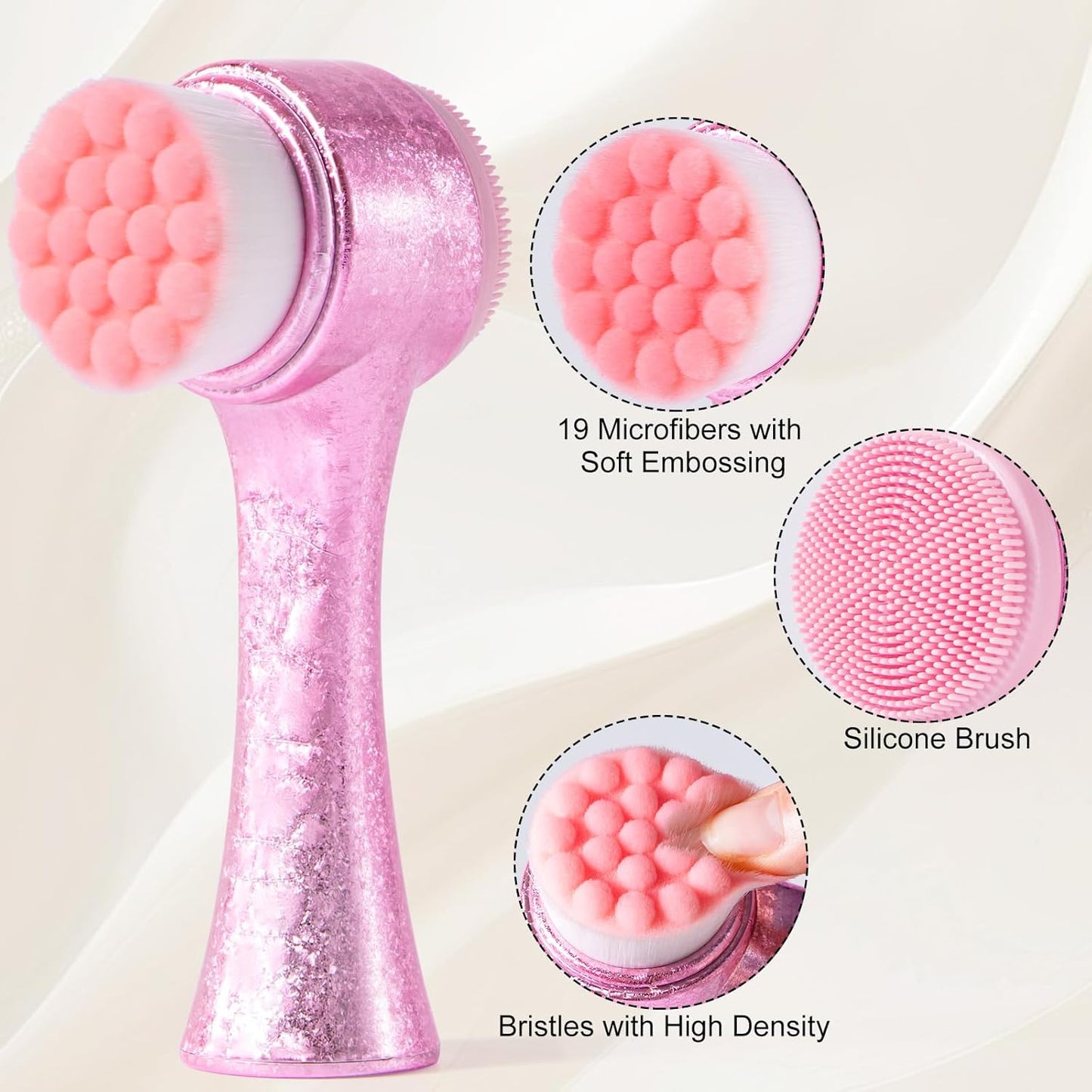 Facial Cleansing Brush, Silicone Face Scrubber, Soft Bristles Exfoliating Face Wash Brush, Pore Deep Cleansing Double Side Face Skincare Tool for Makeup Removal, Ice Flower Pink, 1 Piece
