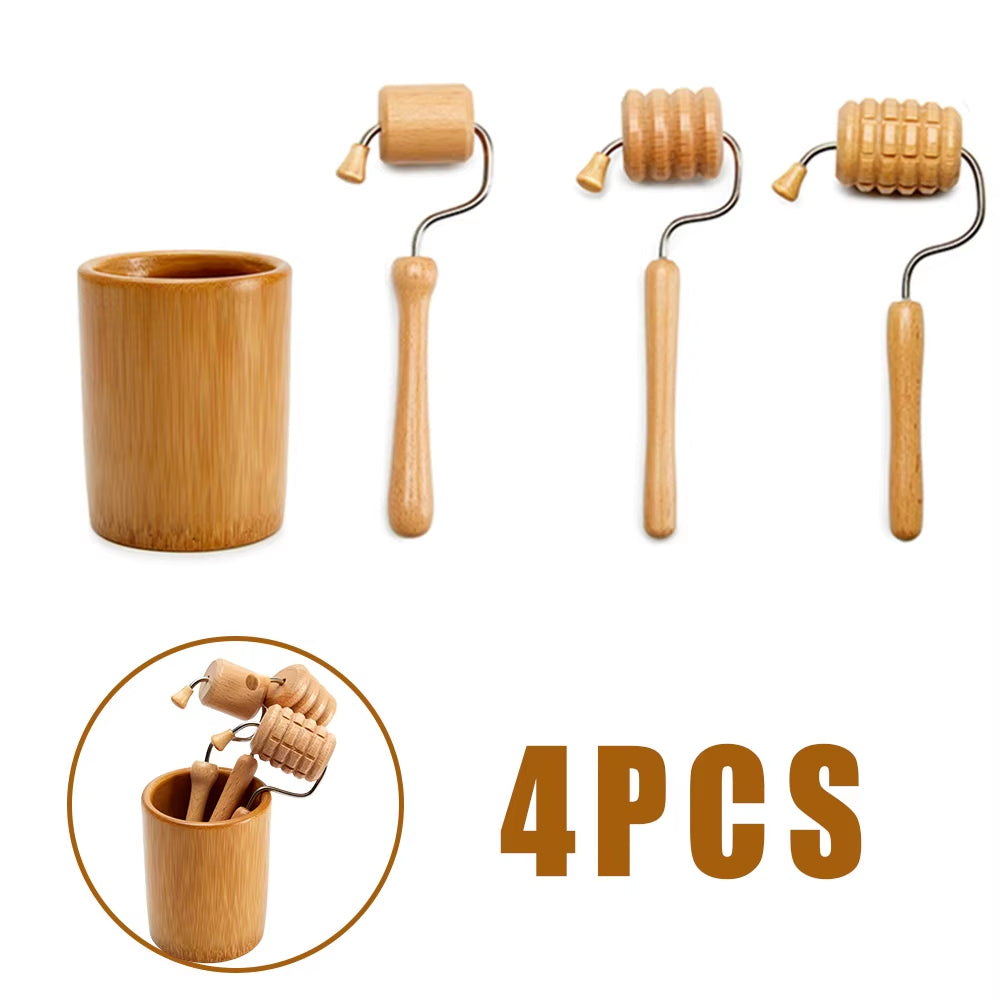 Face Massage Roller Wooden Facial Maderotherapy Lifting Wood Therapy Massage Kit Anti-Cellulite Facial Lifting Wrinkle Remover