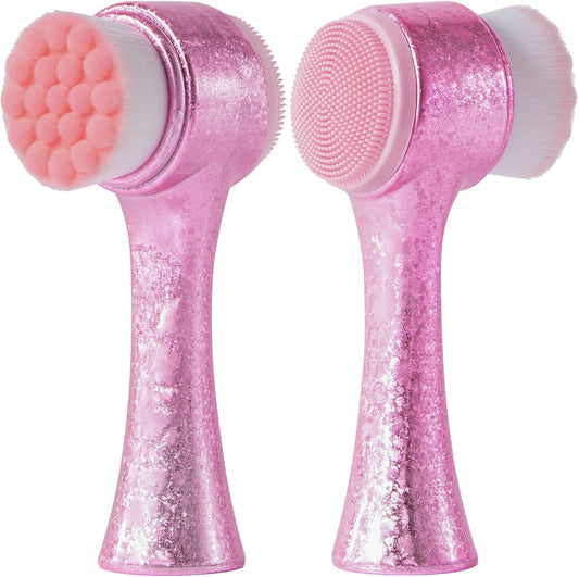 Facial Cleansing Brush, Silicone Face Scrubber, Soft Bristles Exfoliating Face Wash Brush, Pore Deep Cleansing Double Side Face Skincare Tool for Makeup Removal, Ice Flower Pink, 1 Piece
