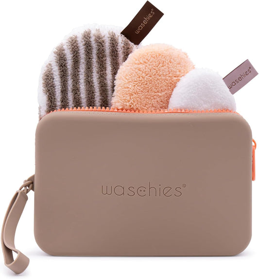 Reusable Face Cleansing Pads & Cosmetics Travel Bag – Makeup Remover, Exfoliator & Toner Pads - Zero Waste Washable Bag - Hypoallergenic & Suitable for All Skin Types (Brown)