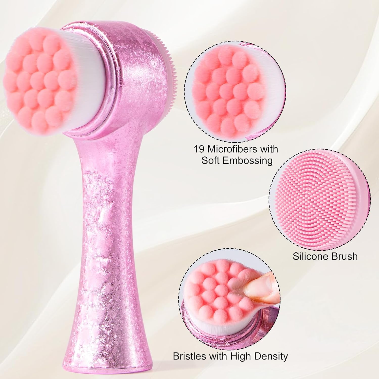 Facial Cleansing Brush, Silicone Face Scrubber, Soft Bristles Exfoliating Face Wash Brush, Pore Deep Cleansing Double Side Face Skincare Tool for Makeup Removal, Ice Flower Pink, 1 Piece
