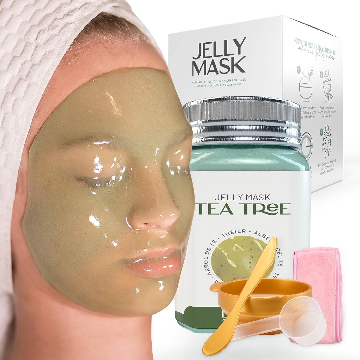 Peel-Off Tea Tree Jelly Mask for Face Care – a 23 Fl Oz Rubber Mask Jar for 30 to 35 Treatments – a Skin Care Moisturizing Gel Mask of Spa Set for Men, Women and Adults