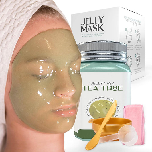 Peel-Off Tea Tree Jelly Mask for Face Care – a 23 Fl Oz Rubber Mask Jar for 30 to 35 Treatments – a Skin Care Moisturizing Gel Mask of Spa Set for Men, Women and Adults